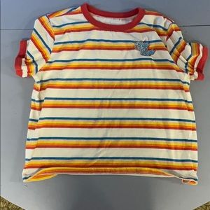 rainbow striped “bye bye” shirt